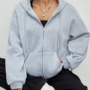 New Solid Zipper Hoodie Women Warm Fleece Hoodies Autumn Casual Hoody Street Pocket Sportswear Oversized All-Match Female veste